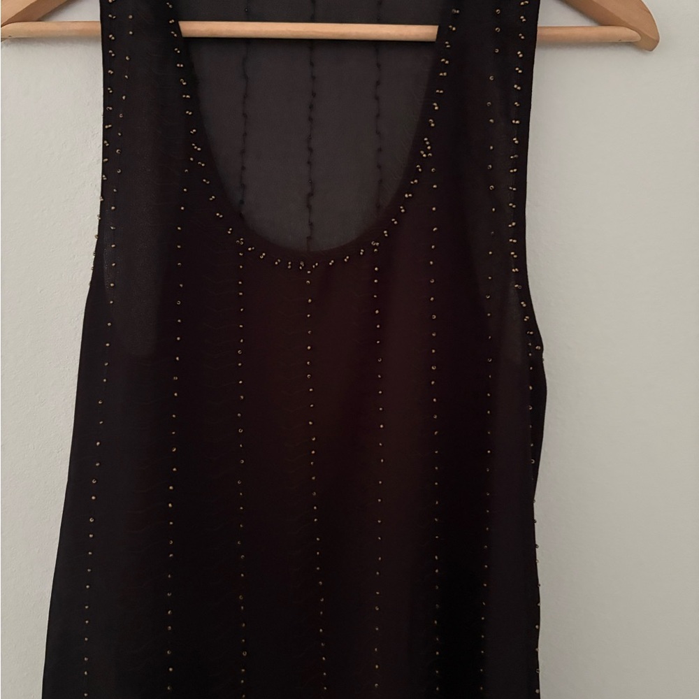 Black & Tiny Beaded Detail Sleeveless Sheer Blouse Sz Medium